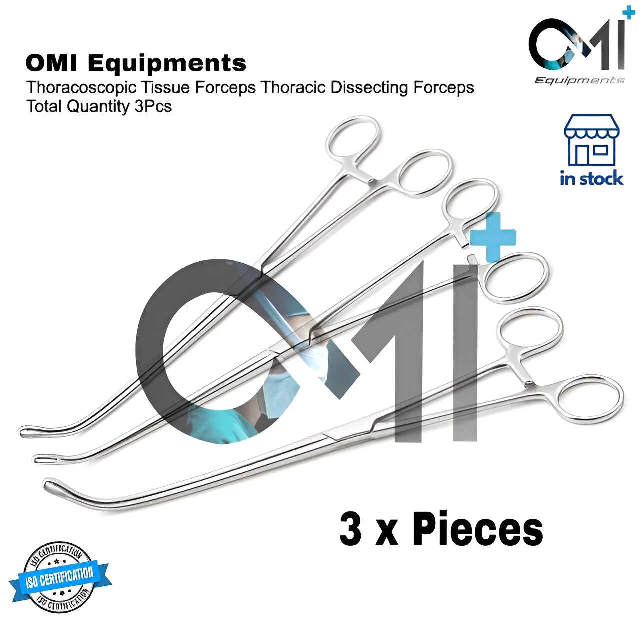 Set of 3Pcs Thoracoscopic Instruments Tissue Forceps Thoracic Dissecting Forceps