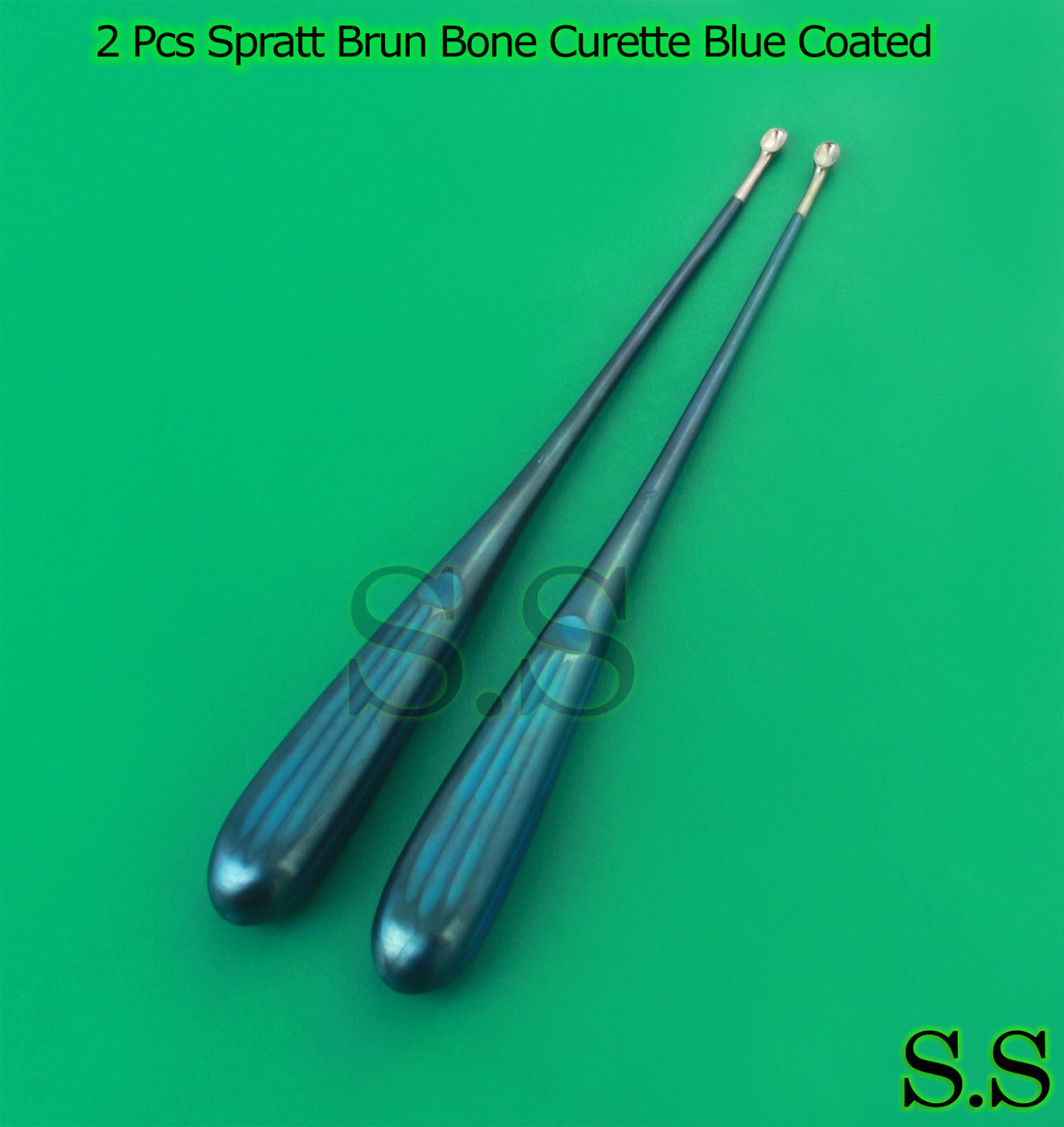 Set Of 2 Pcs Spratt Brun Bone Curette Size 1,2 Blue Coated Surgical Instrument