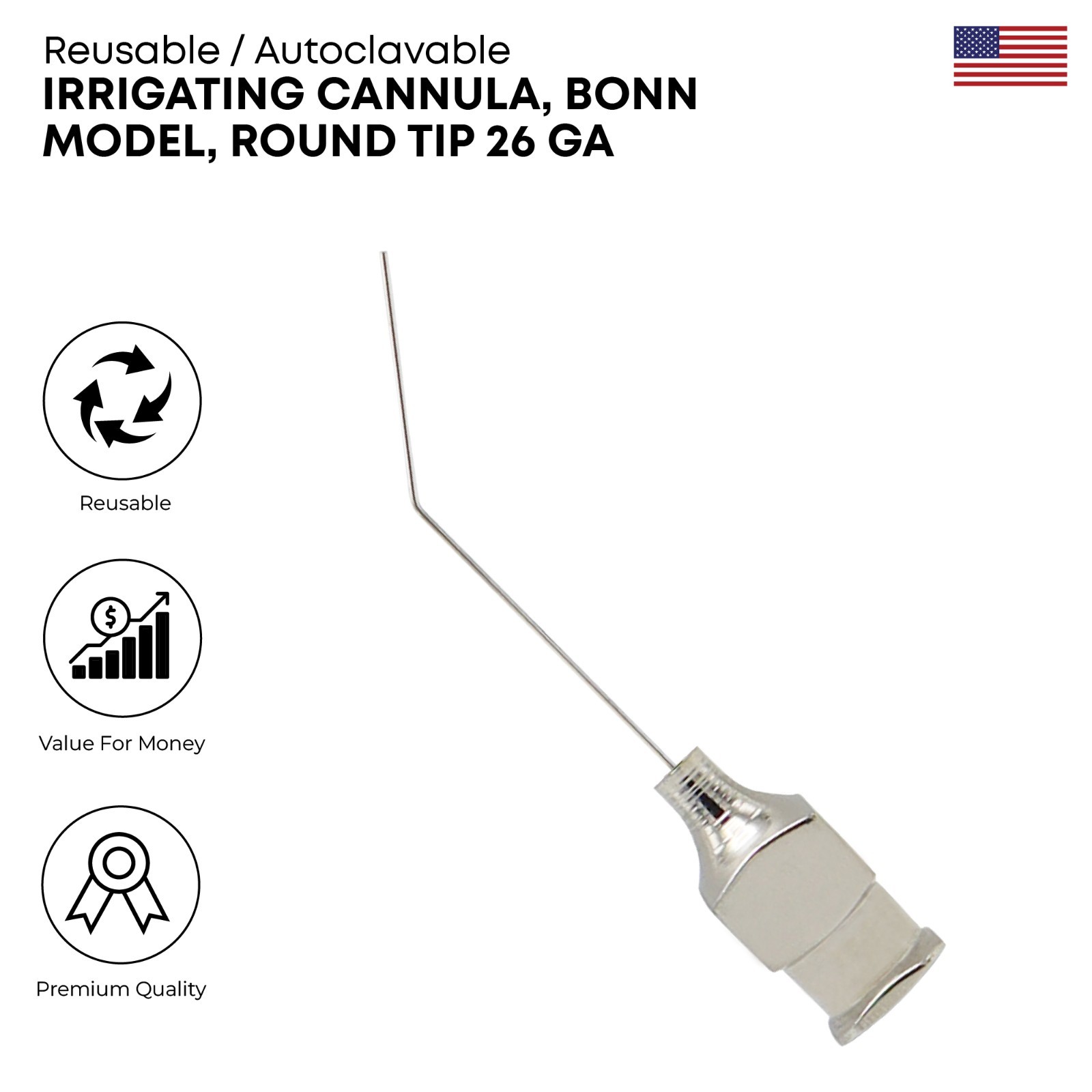 Irrigating Cannula Bonn Model Round Tip 26ga Stainless Steel Surgical Instrument