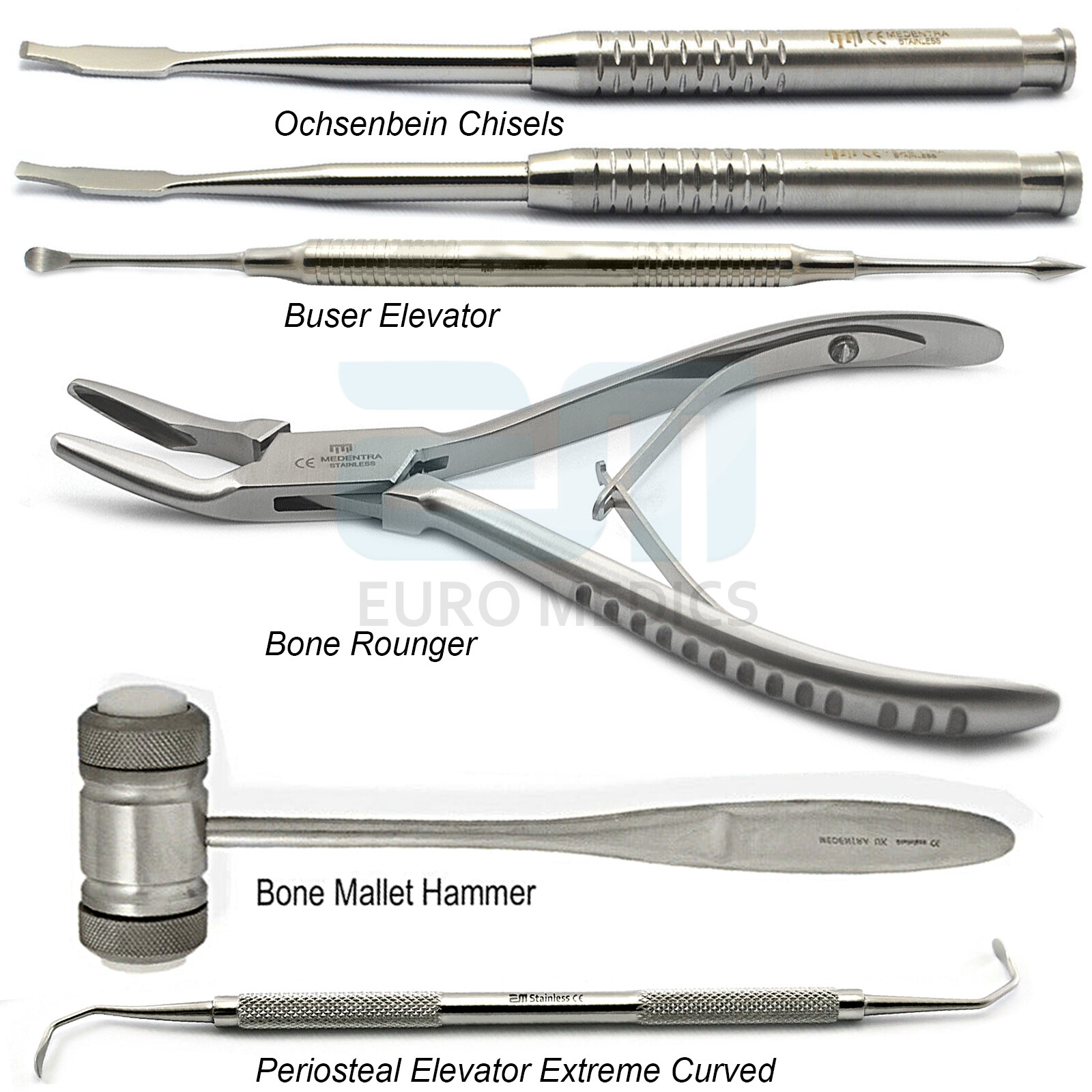 BONE SPLITTING SURGERY KIT OCHSENBEIN CHISELS BUSER PERIOSTEAL ELEVATOR Rounger