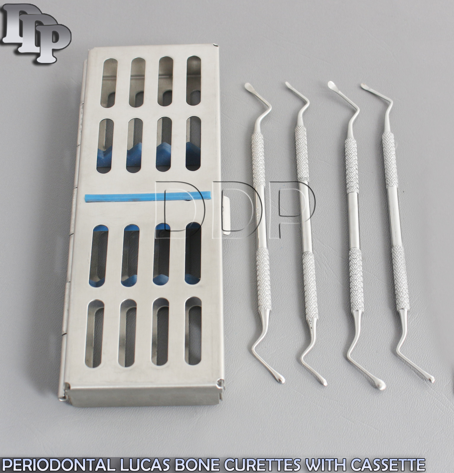 4 PCS PERIODONTAL LUCAS BONE CURETTES WITH STERILIZATION CASSETTE Instruments