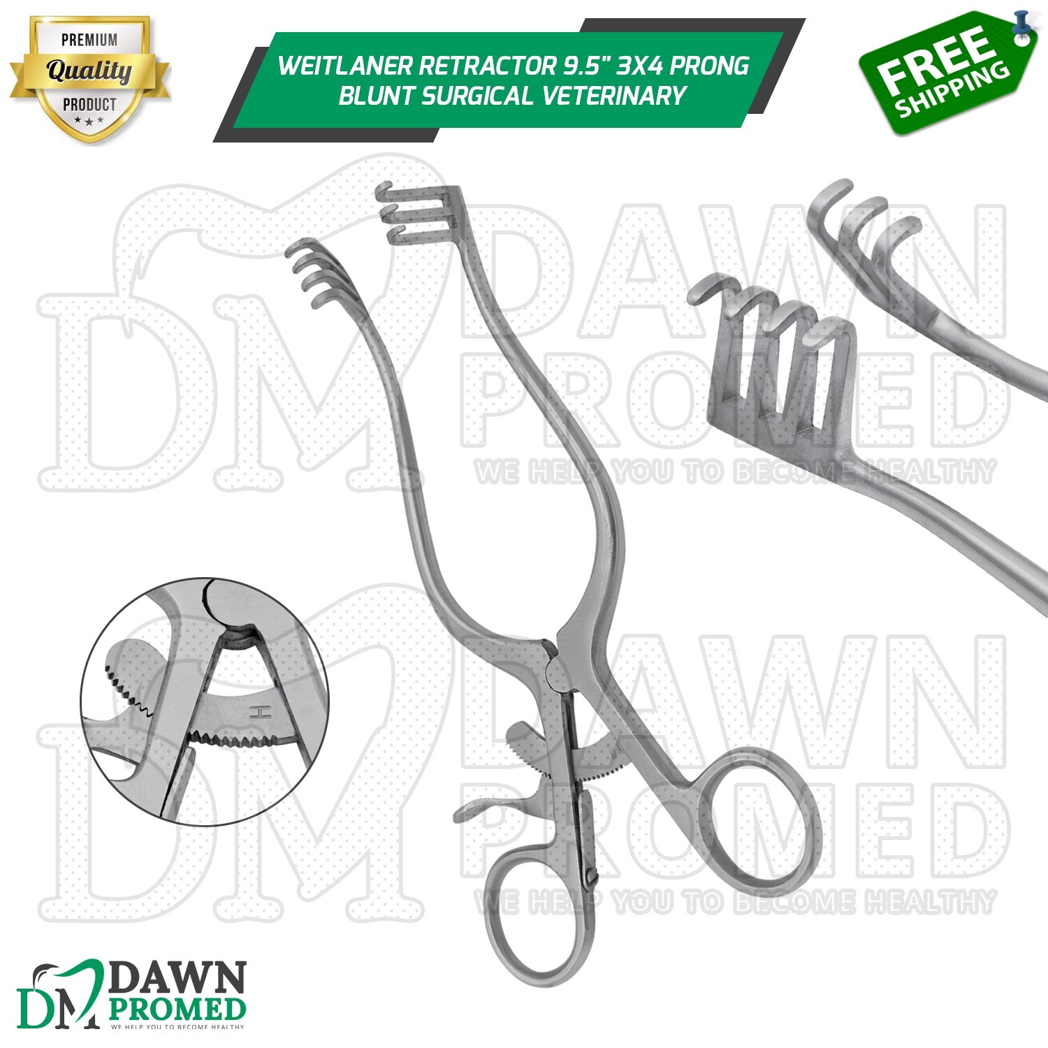 Weitlaner Retractor 9.5″ 3×4 Prong Blunt Surgical Veterinary Instrument German G
