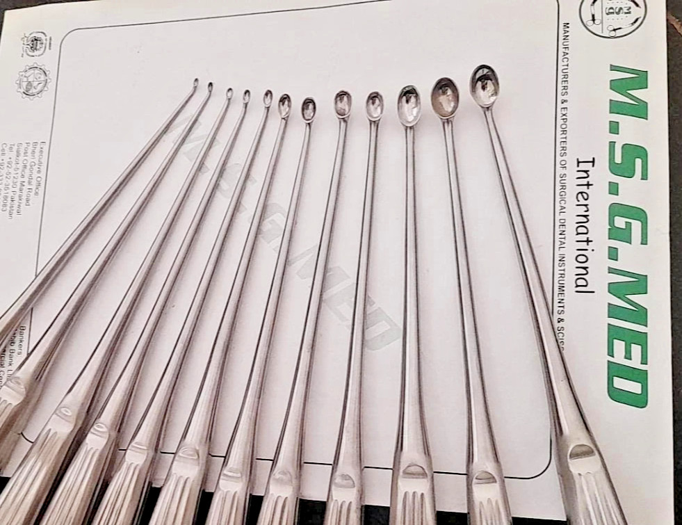 Cervical Brun Currettes Spinal Curettes Straight/Angled 12 Sizes Cup 12 PCS Set