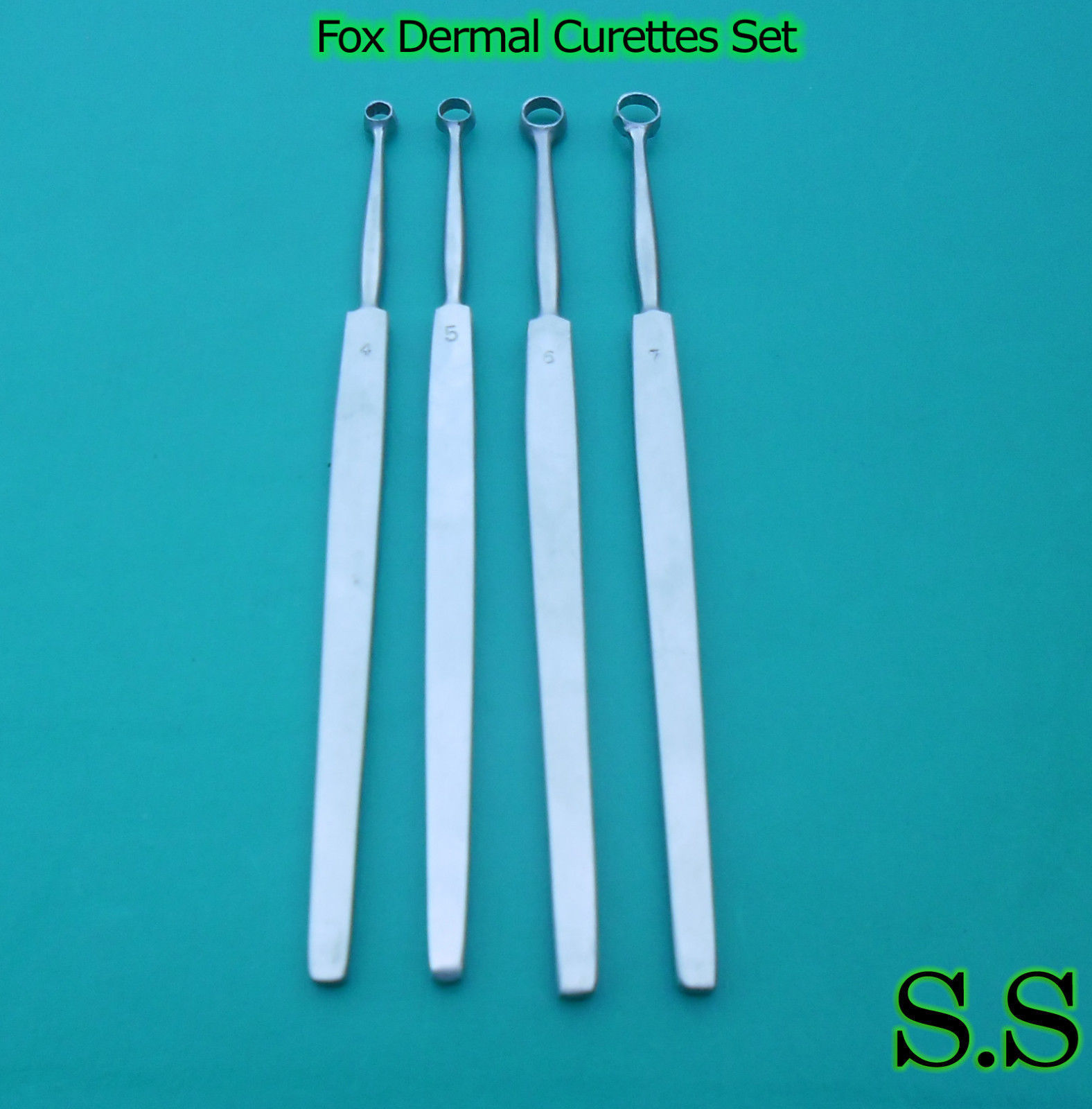 Fox Dermal Curettes 4mm+5mm+6mm+7mm Surgical Dermatology Instruments
