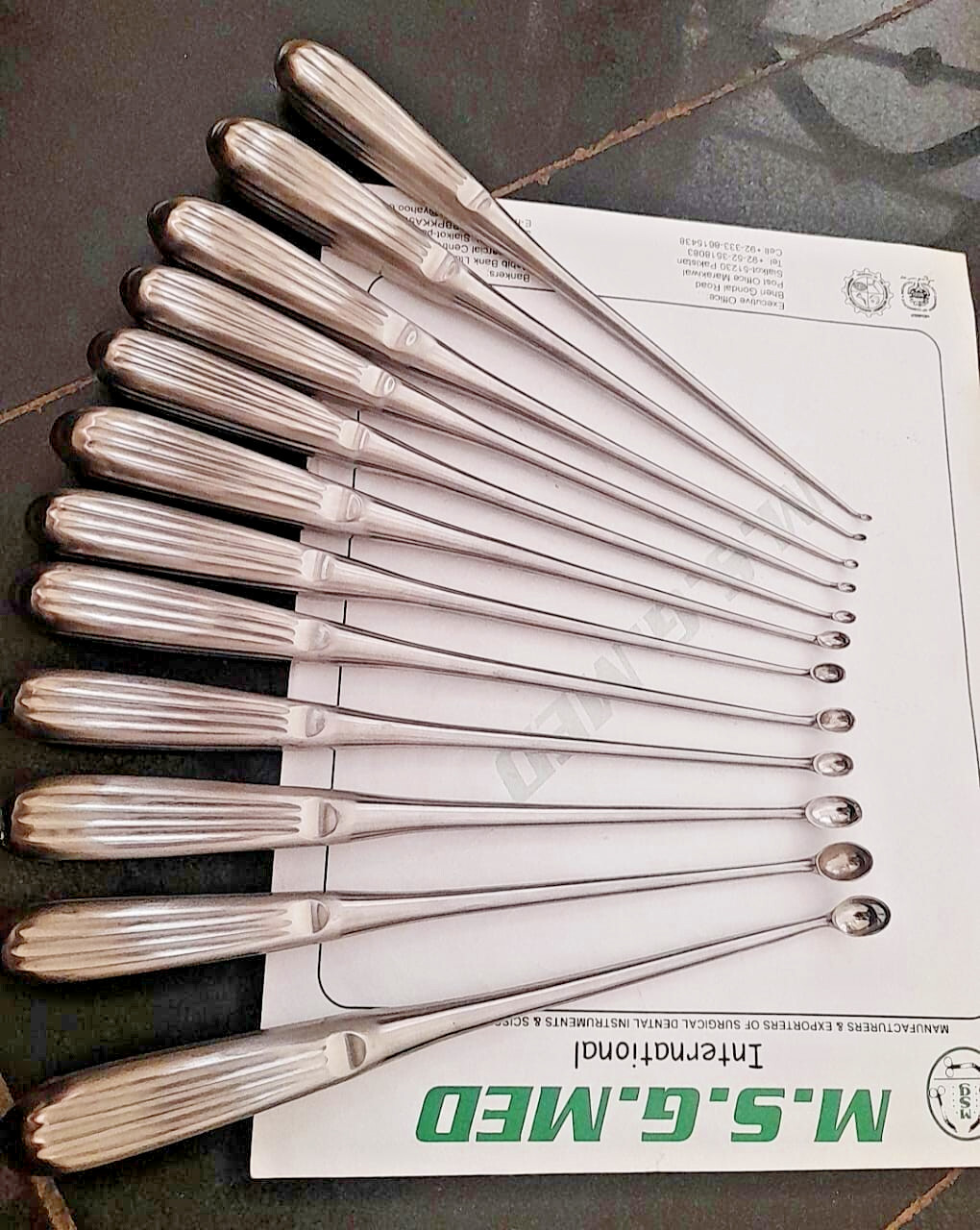 Cervical Brun Currettes Spinal Curettes Straight/Angled 12 Sizes Cup 12 PCS Set