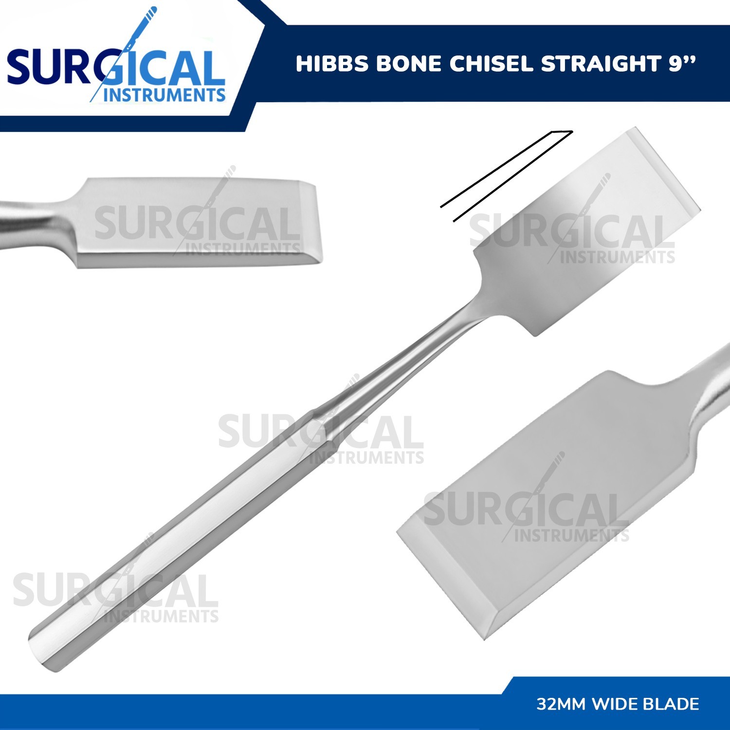 HIBBS Chisel 9″ with 1 1/4″ (3.2cm) Straight Blade Orthopedic Instrument German