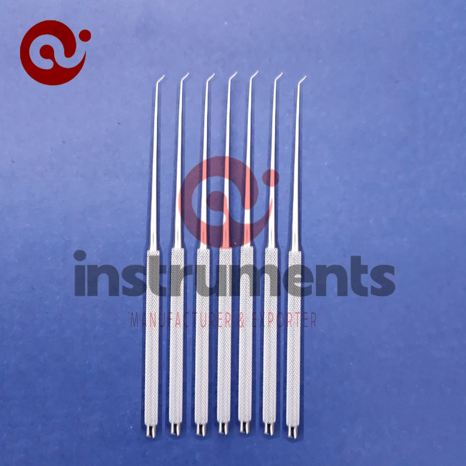 7pcs Micro Antrum Ball Probe 45° Fine Round Tip ENT Neuro Surgery 6.5” Knurled