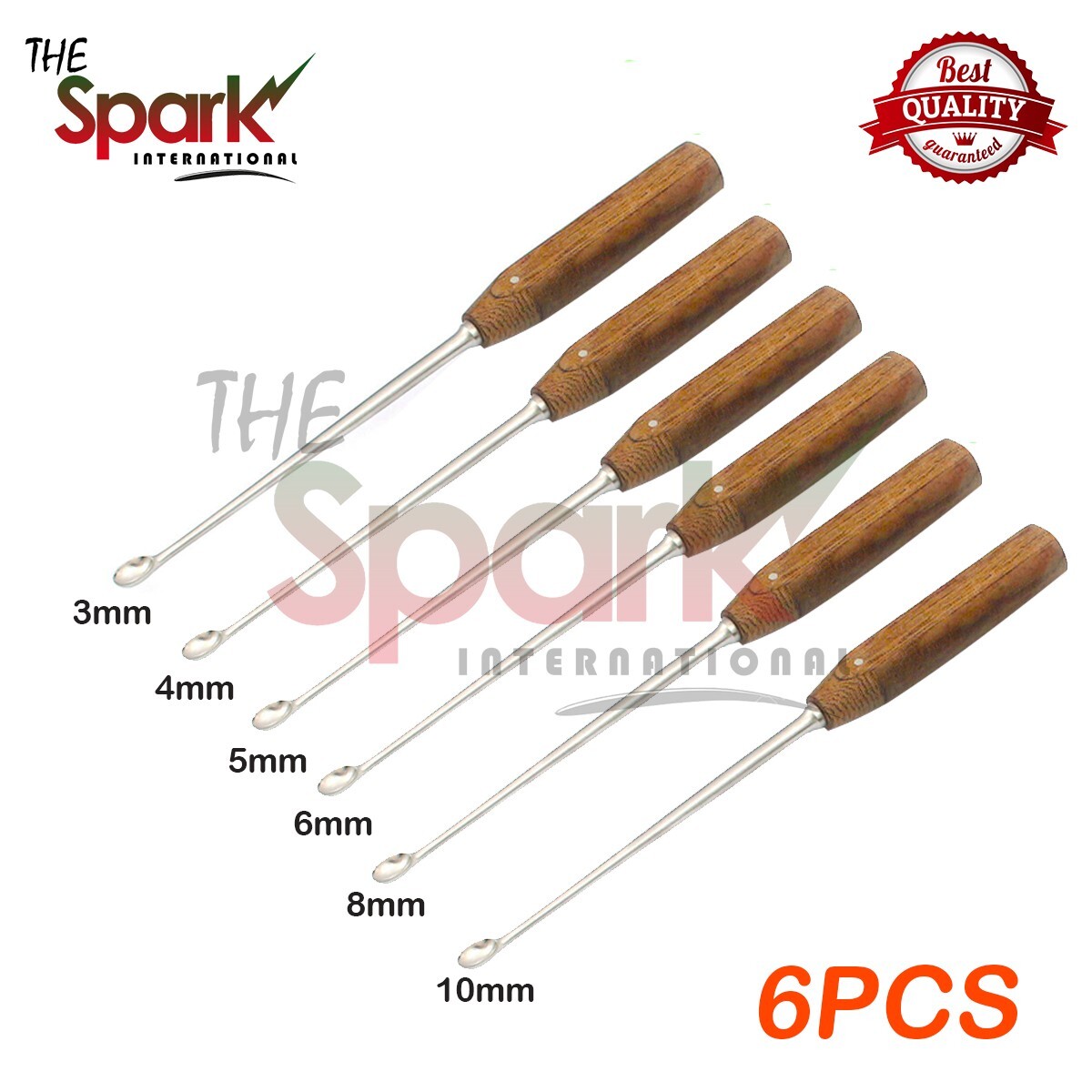 Set of 6 Pcs Halle Bone Curette Fiber Handle Orthopedic Surgical Instruments