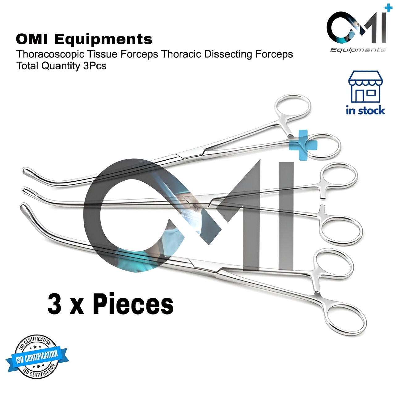 Set of 3Pcs Thoracoscopic Instruments Tissue Forceps Thoracic Dissecting Forceps