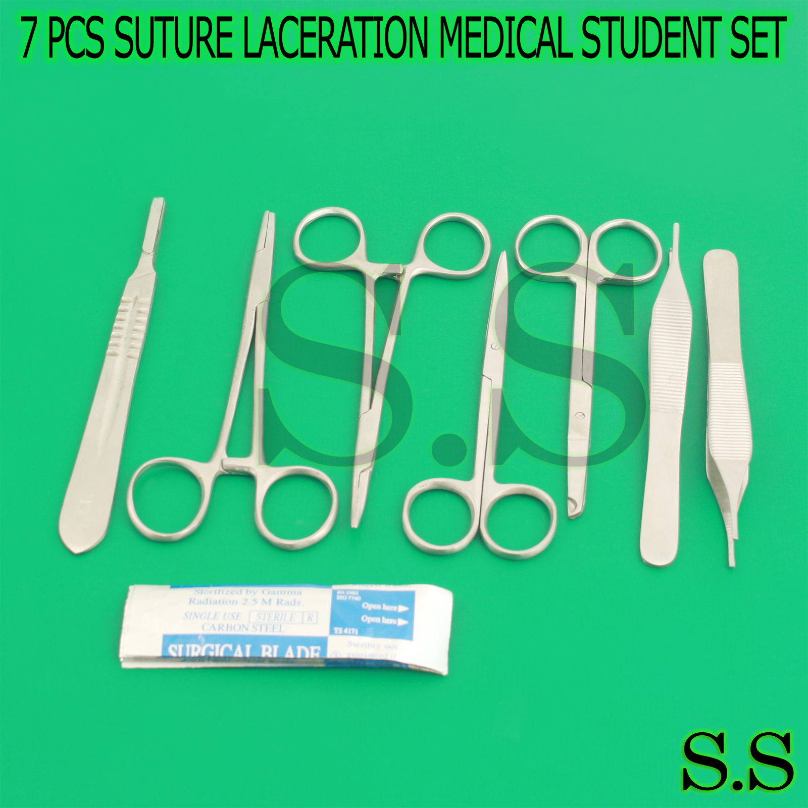 7 PCS SUTURE LACERATION MEDICAL STUDENT SURGICAL INSTRUMENTS SET KIT+5 BLADE #24