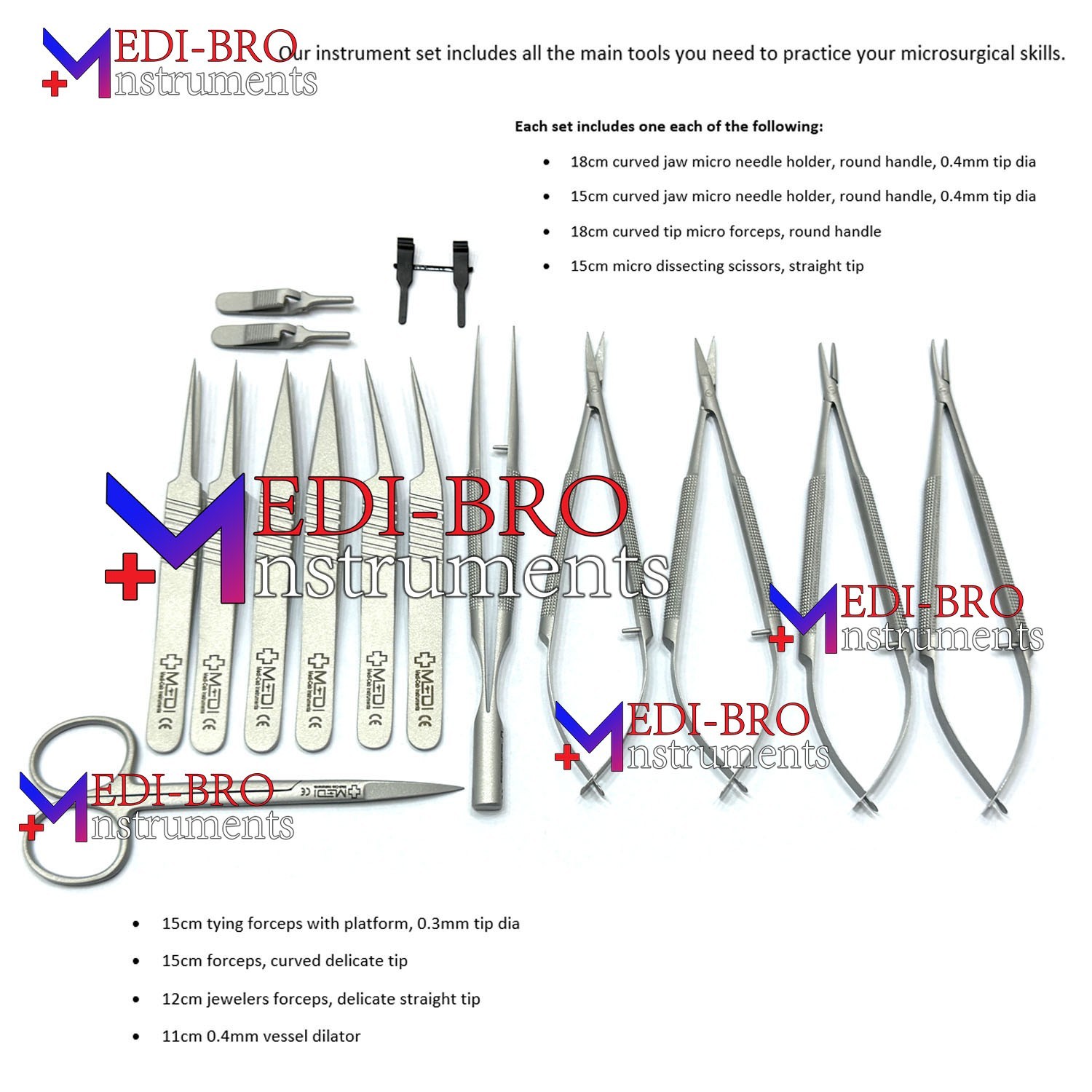 Micro Surgical Instrument Set – Basic Hand Surgery Microsurgery Kit (Silver)