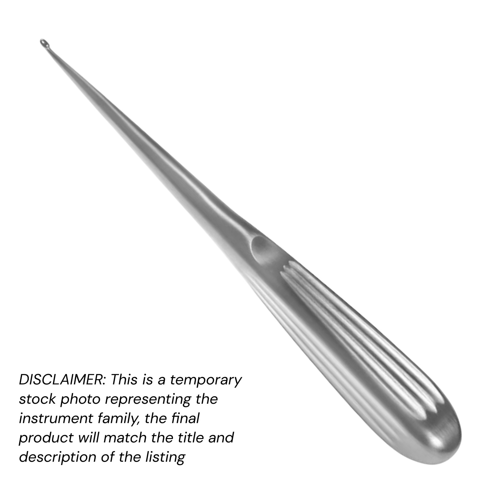 Set of 4 Lempert Ear Curettes, 7″, Straight, Oval Cup, Sz: 2 (4×5 mm) , Economy