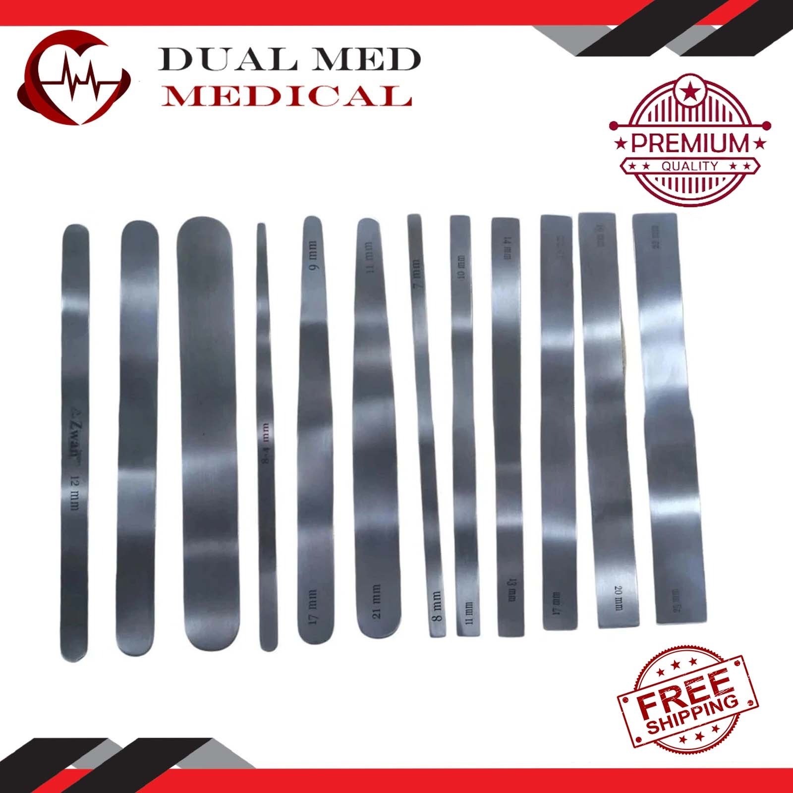 Brain trauma neurosurgery SS non-magnetic spatula malleable set of 12pcs