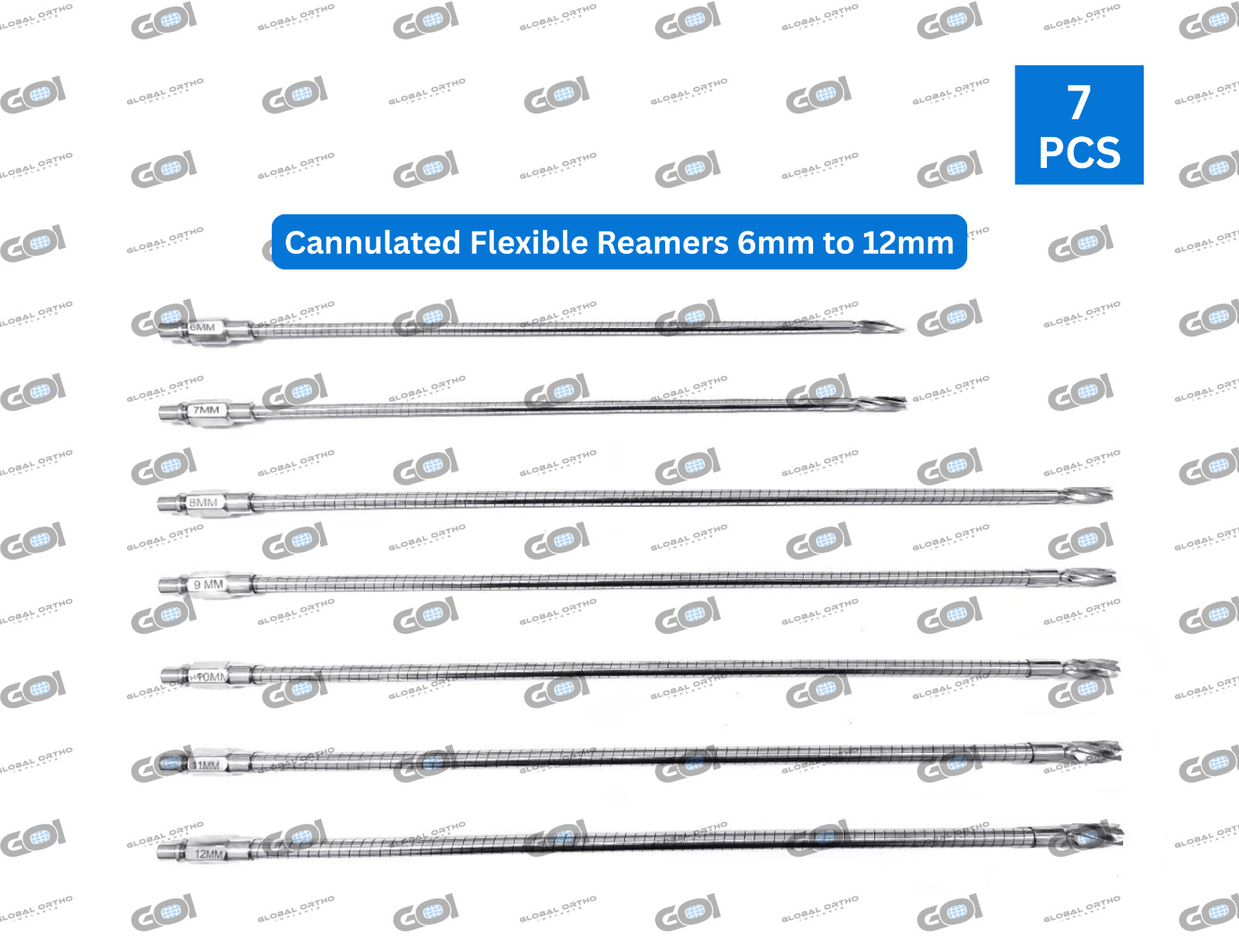 Cannulated Flexible Reamers Set 6–12mm Intramedullary Reamer Kit 7 Pcs SS 316-L