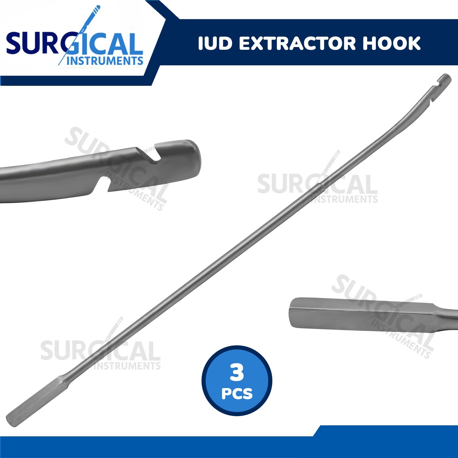 3 IUD Extractor Hook Gynecology Surgical Instruments Stainless German Grade