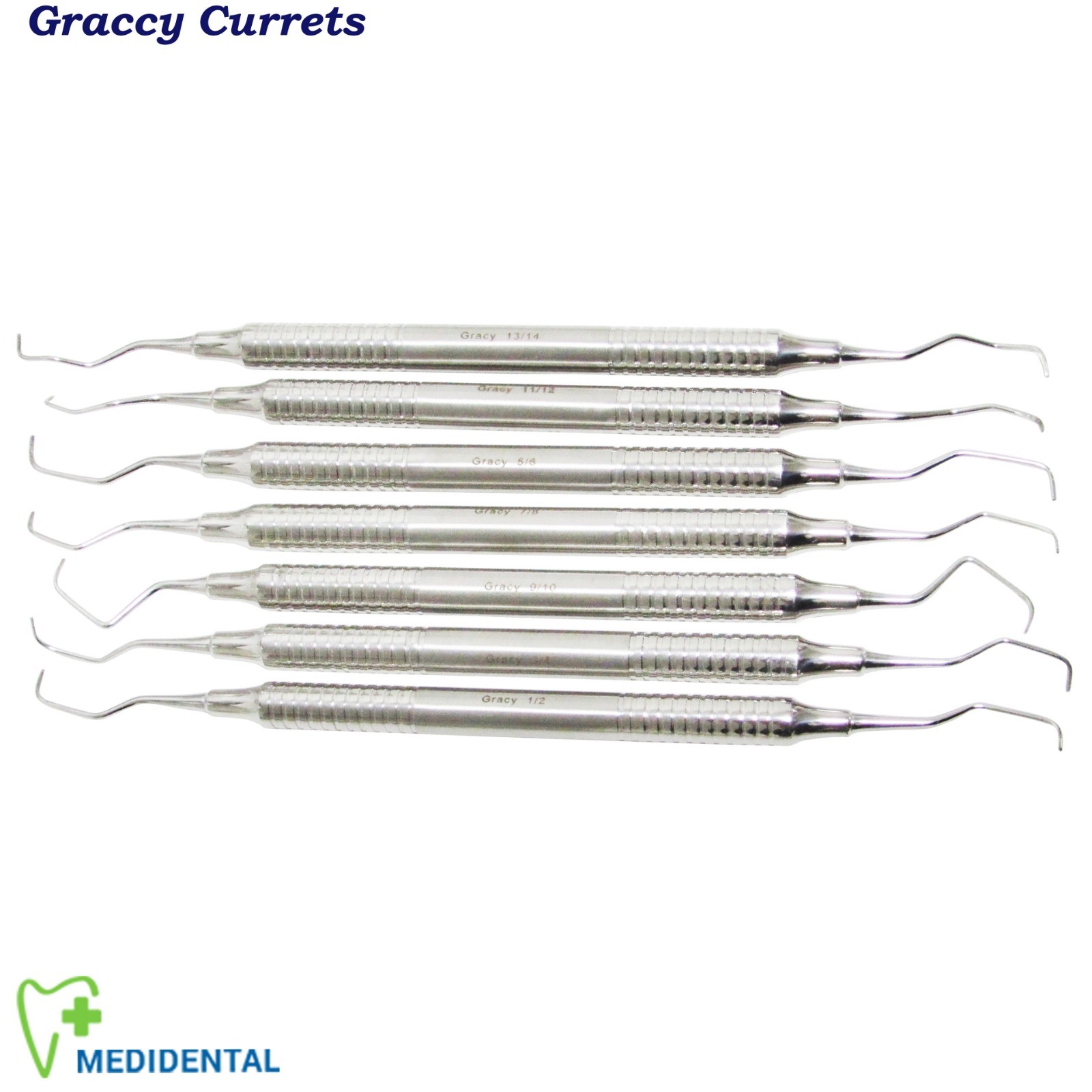 Set of 7 Gracey Bone Curettes with Cassette Surgical Periodontal Instruments CE