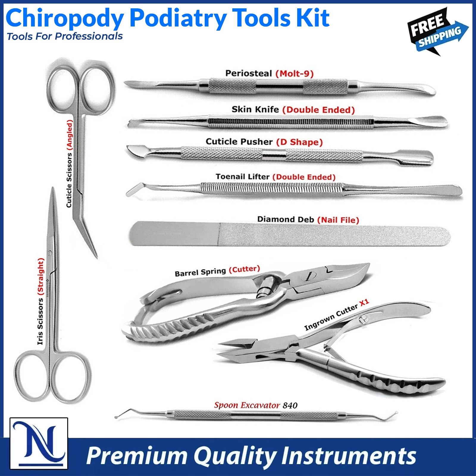 Ingrown Toenail Surgical Kit 10pcs – CE Podiatry Nail Cutter, Scissors & Tools