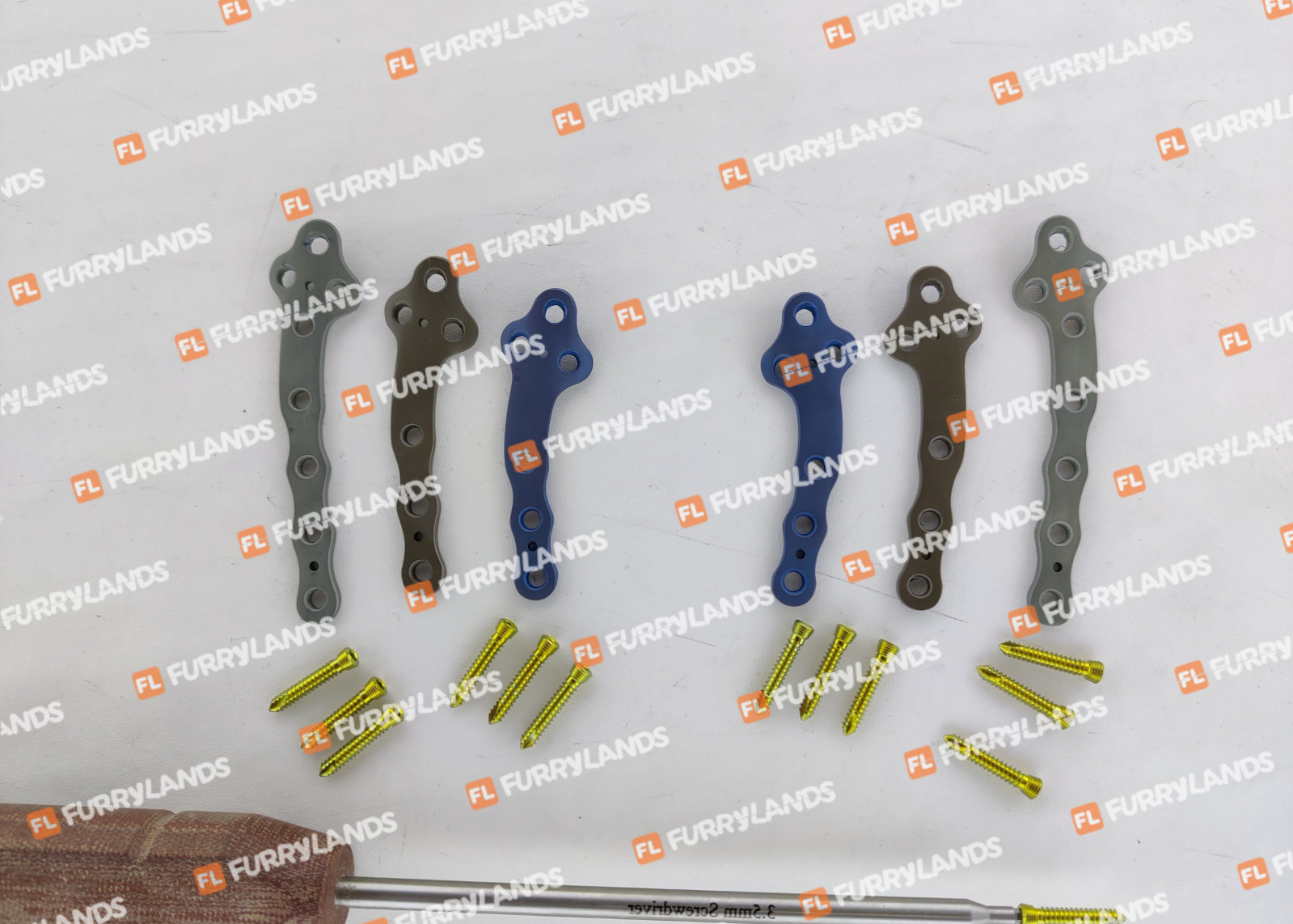 3.5mm TPLO Plates S, M, L 68-88mm L/R Locking Screws & Screwdriver 57 Pcs Set Ti