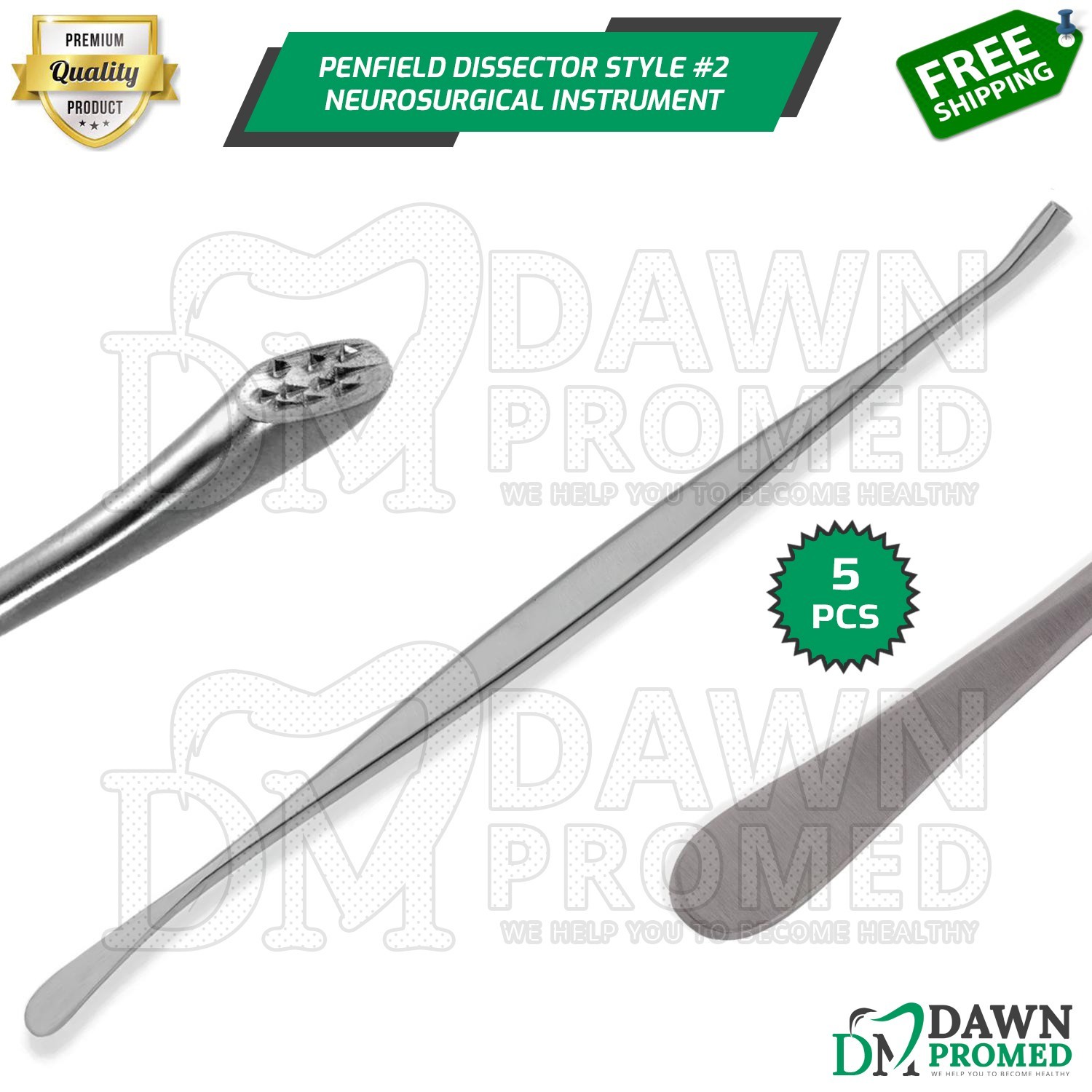 5 Penfield Dissector Style 2 D.E Wax Packer 6mm Blunt Slightly Curved German Gr