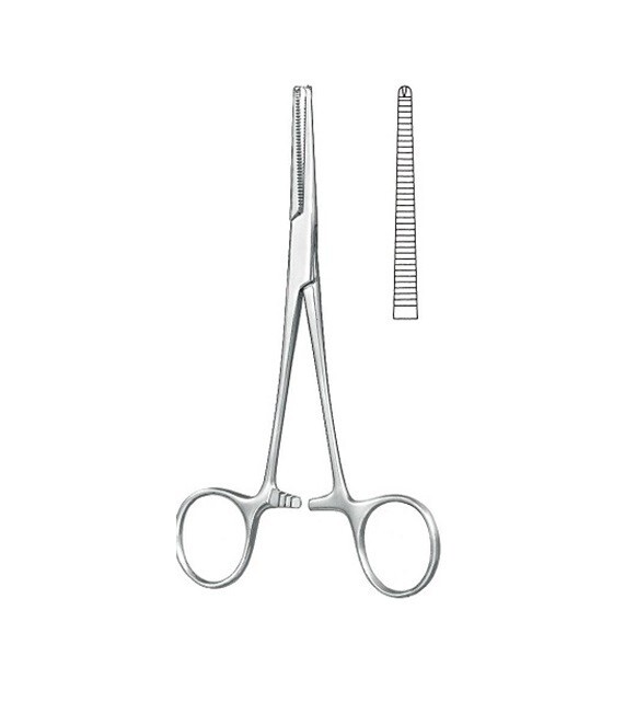 KOCHER Hemostatic Forceps, 5.1/2″ , Straight, Serrated Jaw, 1 x 2 Teeth