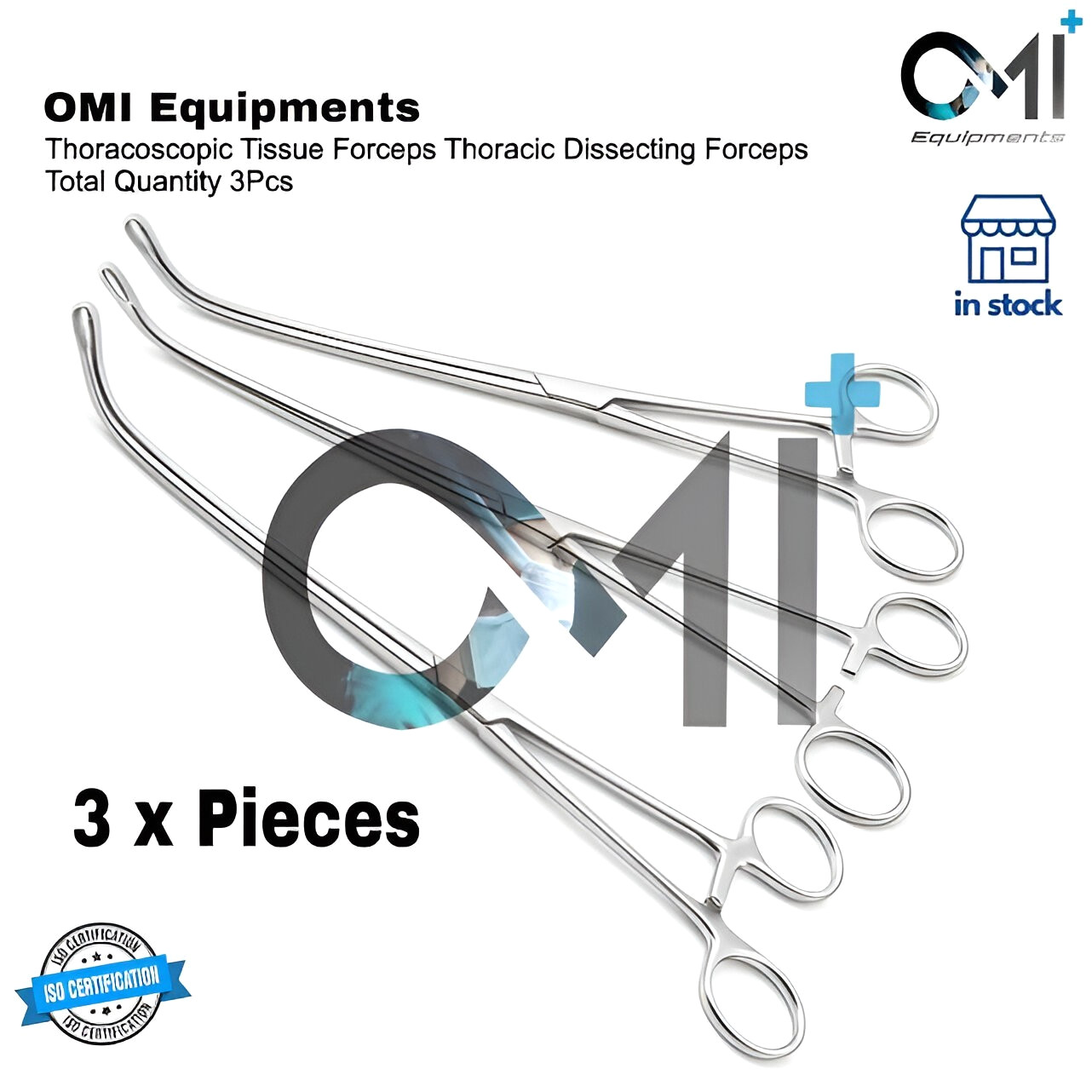 Set of 3Pcs Thoracoscopic Instruments Tissue Forceps Thoracic Dissecting Forceps