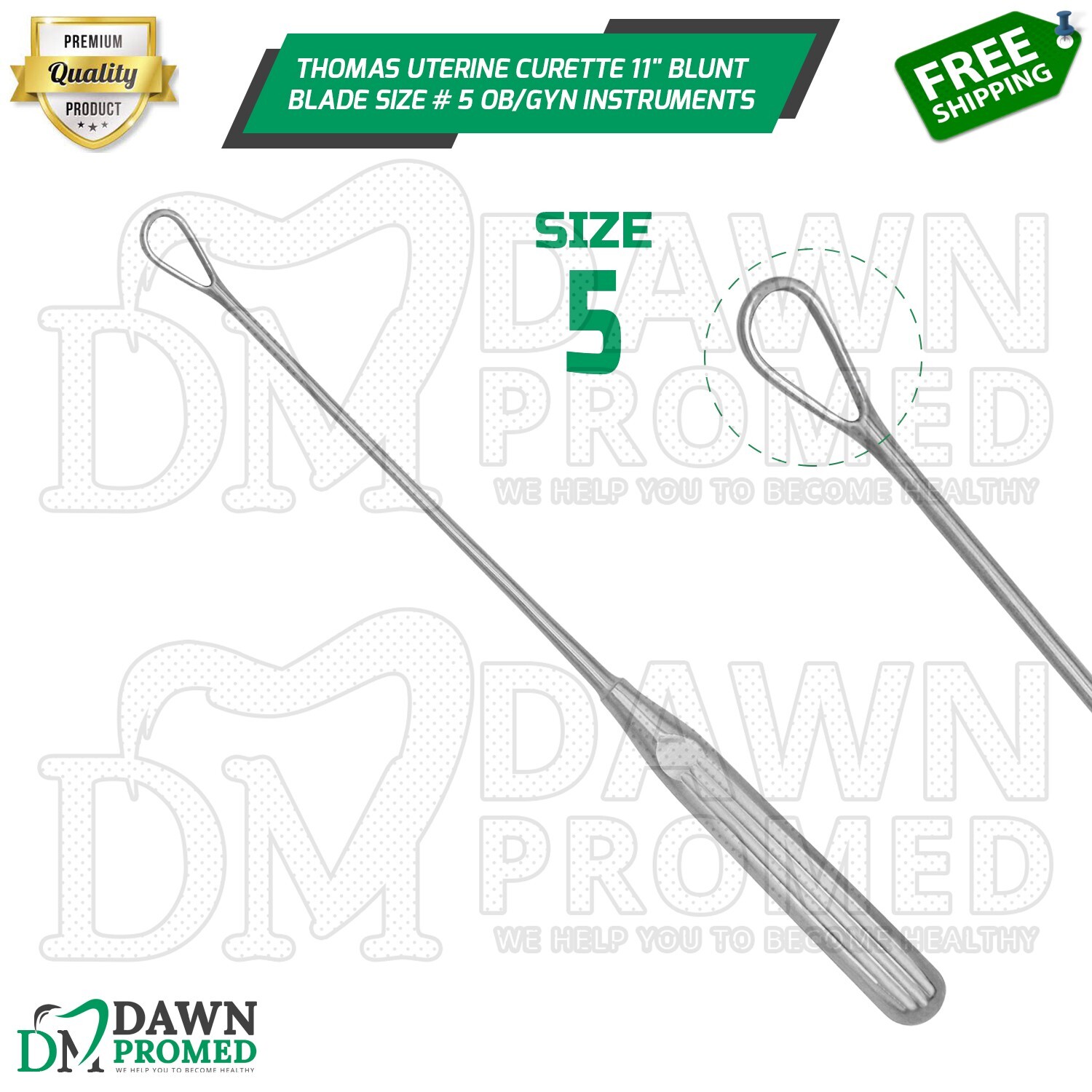 Thomas Uterine Curette 11″ Blunt Blade Size # 5 OB/GYN Instruments German Grade
