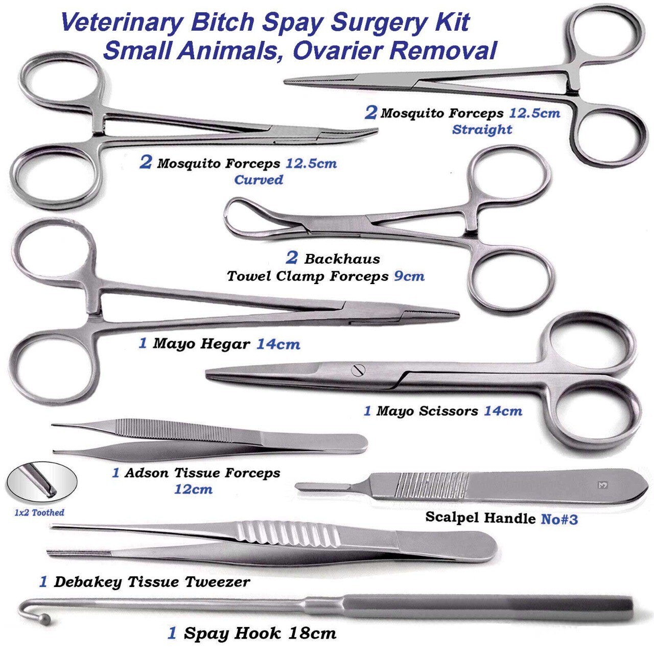GENERAL SURGERY FELINE SPAY PACK DENTAL SURGICAL INSTRUMENTS VETERINARY 12 PCS
