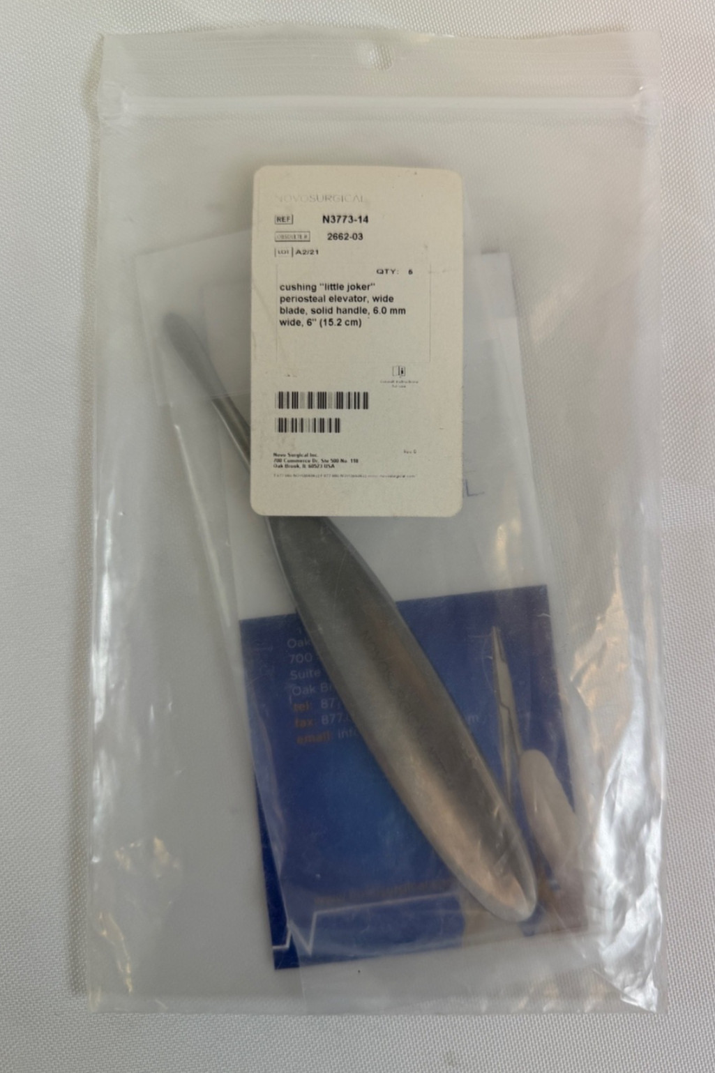 Novosurgical N3773-14 Cushing Little Joker Periosteal Elevator 6mm Wide Blade