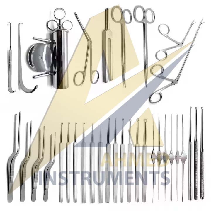 35 Pcs ENT Curettes Tweezers Forceps Retractors Probes Scissors Tools