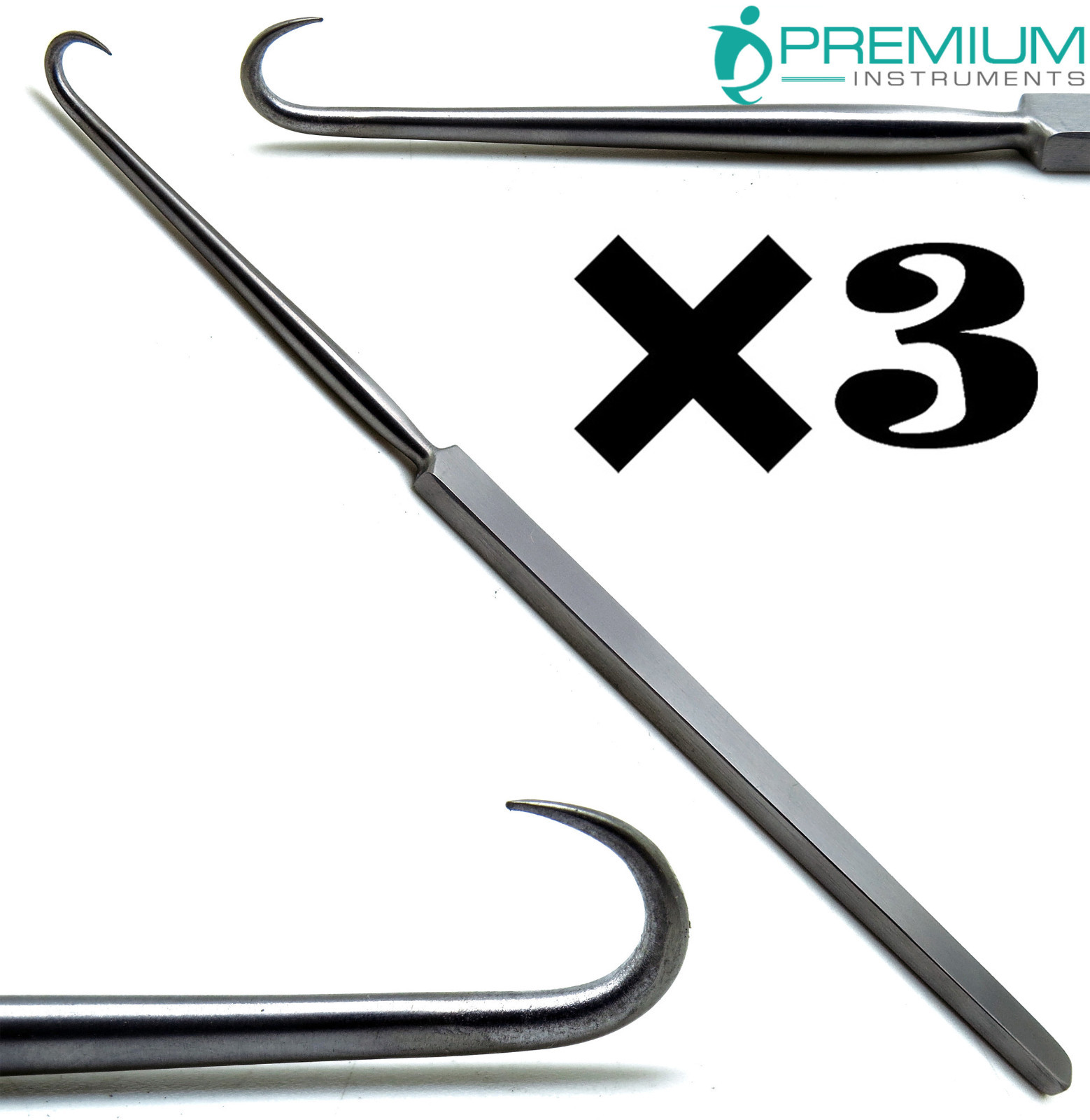 3× Joseph Skin Single Hook Sharp Prong 6.25″ Retractors Flat Handle Instruments