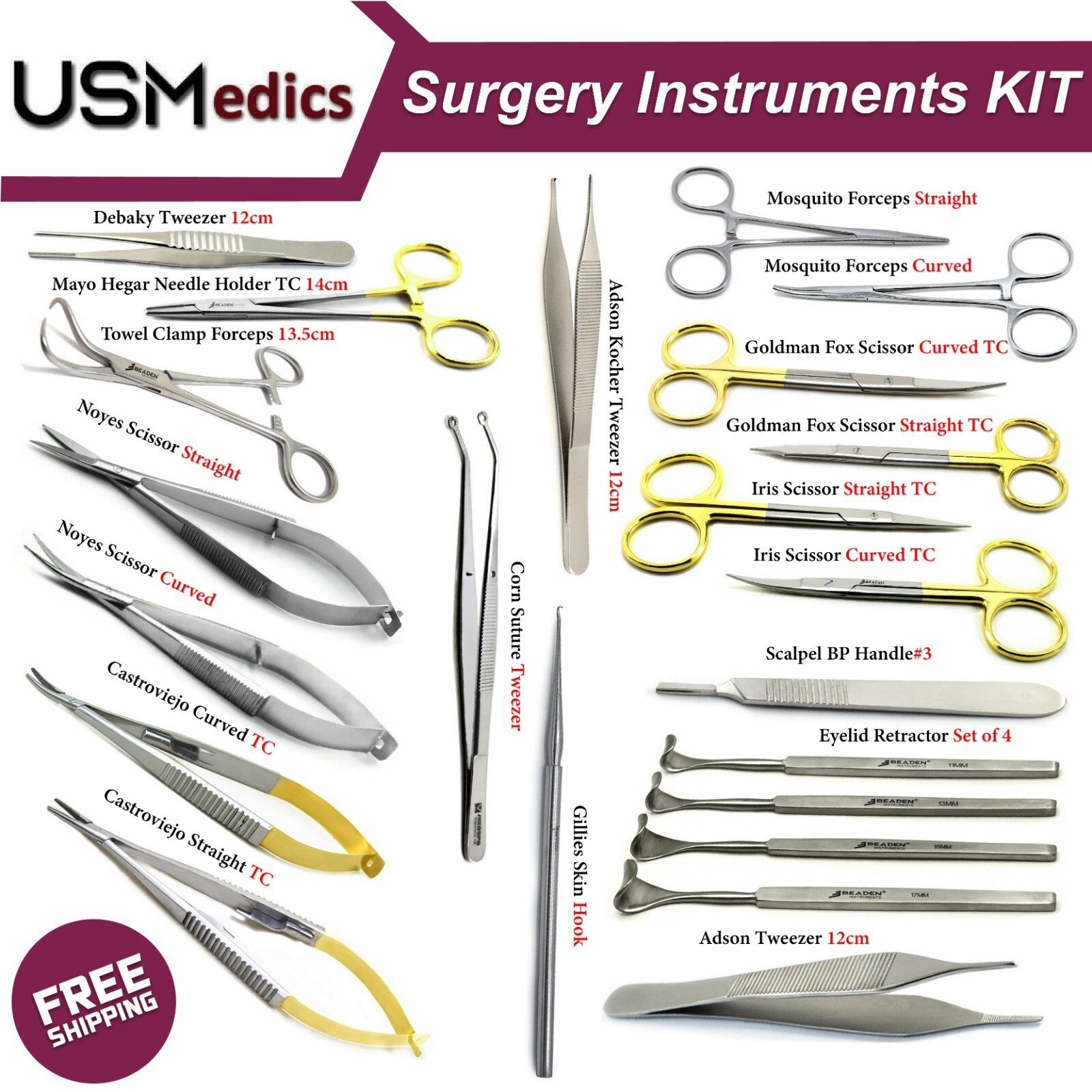 Blepharoplasty Instruments Micro Eye Surgery Ophthalmic Kit Eyelid Retractors CE