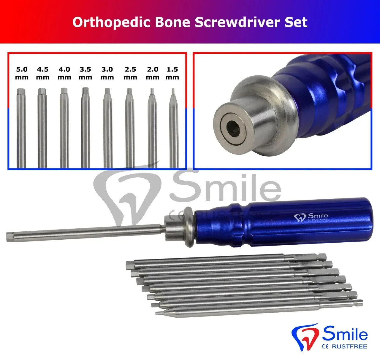 Orthopedic Bone Screwdriver Set With Quick Coupling Handle Shanzi Instrument US