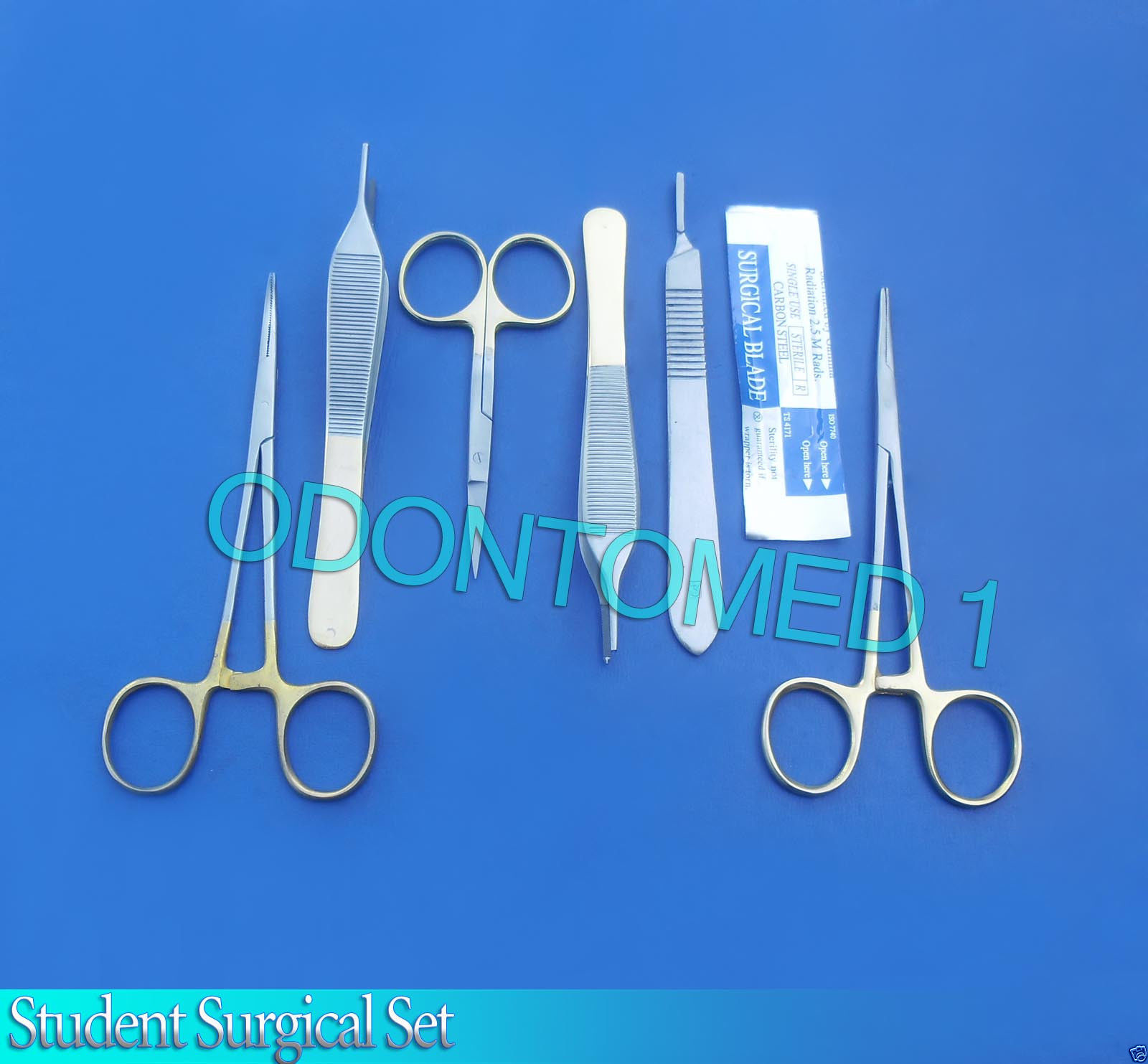 6 PC SUTURE GOLD HANDLE MEDICAL STUDENT SURGICAL INSTRUMENTS SET KIT+5 BLADE #12