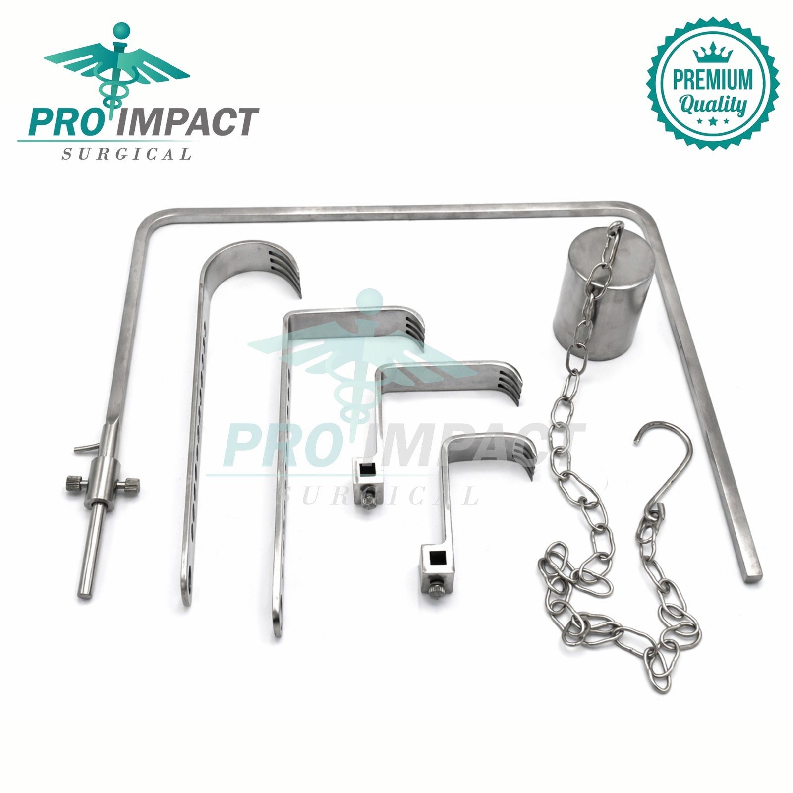 Charnley Hip Retractor Complete w/ 4 Blades, Weight and Chain Surgical