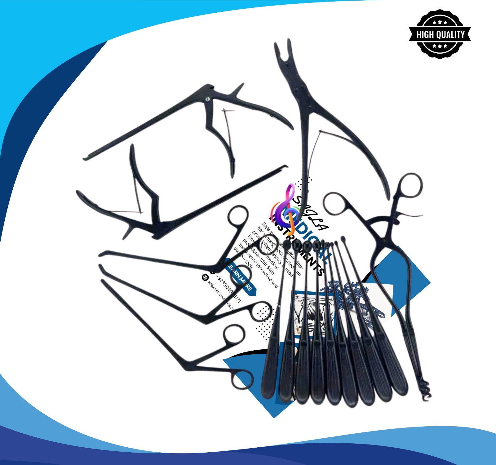 16 PCS Basic Laminectomy Surgical Orthopedic Instruments Set – Black Coated.