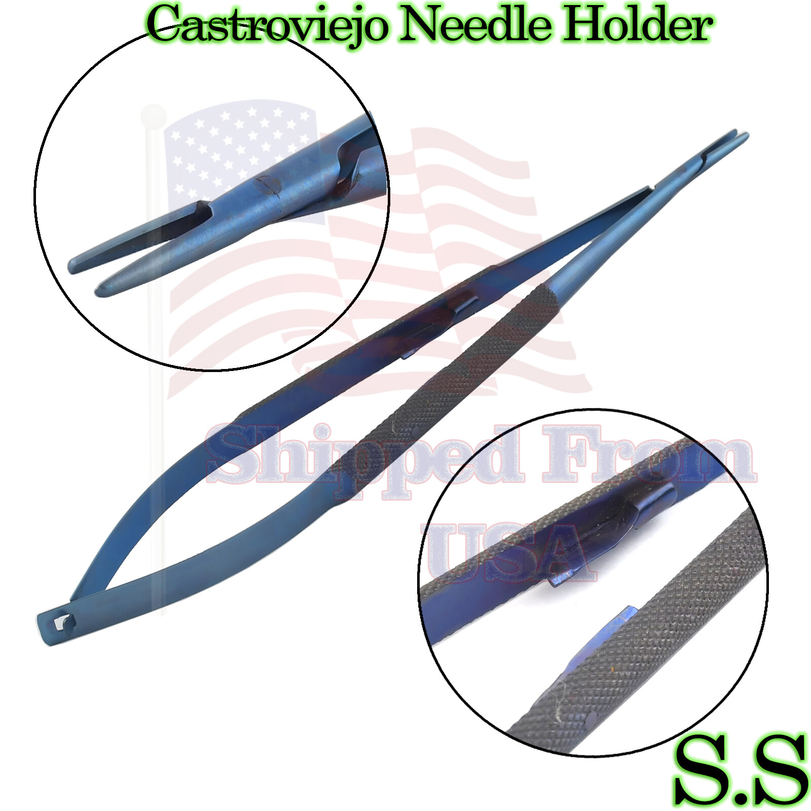 Castroviejo Needle Holder 8″ Straight With Lock Titanium Surgical Instruments