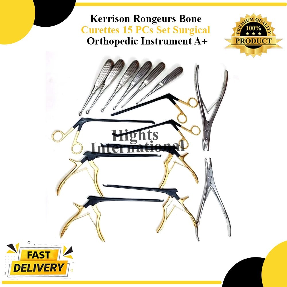 Codman Kerrison Rongeurs Bone Curettes 15 PCs Set Surgical Orthopedic Instrument