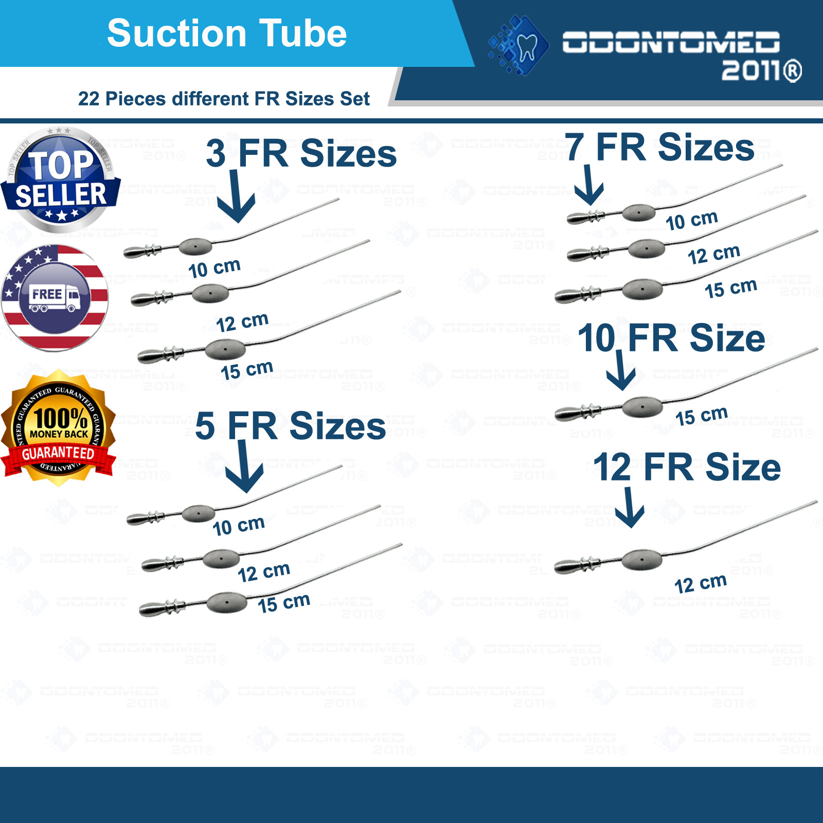 22 Baron Suction Tubes# 3, 5, 7,10,12 Diagnostic ENT Surgical Instruments