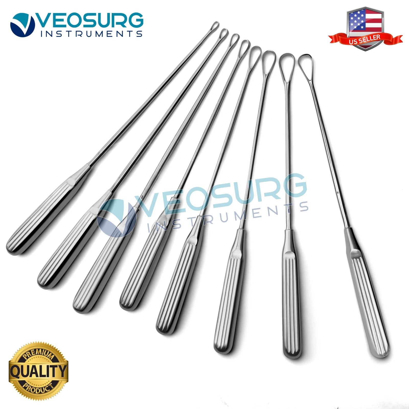 Sims Uterine Curettes 6 Pcs Set Sharp Blade 00,0,1,2,3,4,5,6 11″ OB/GYN Tools