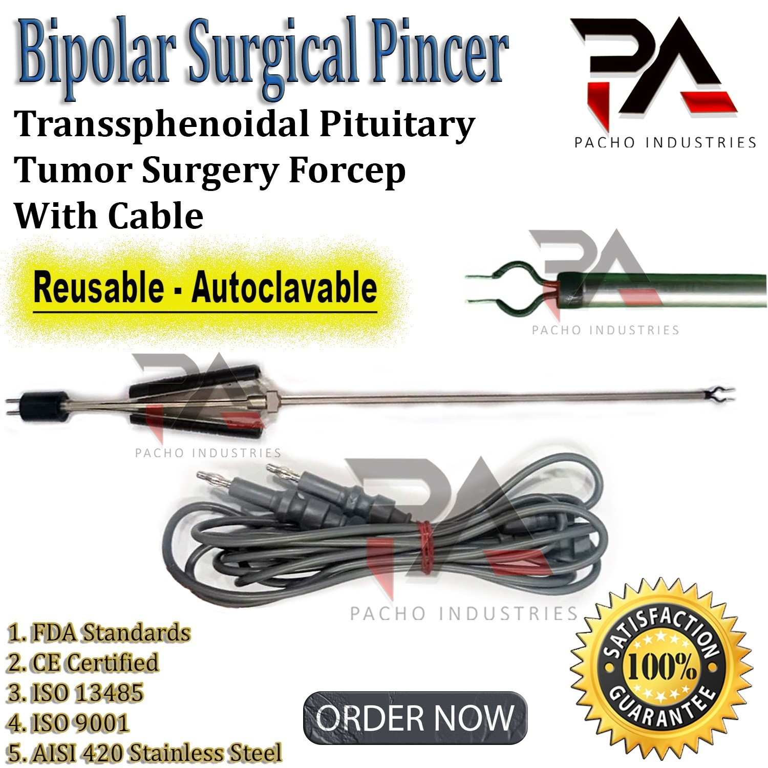 Bipolar Surgical Pincer – Transsphenoidal Pituitary Tumor Surgery Forcep & Cable