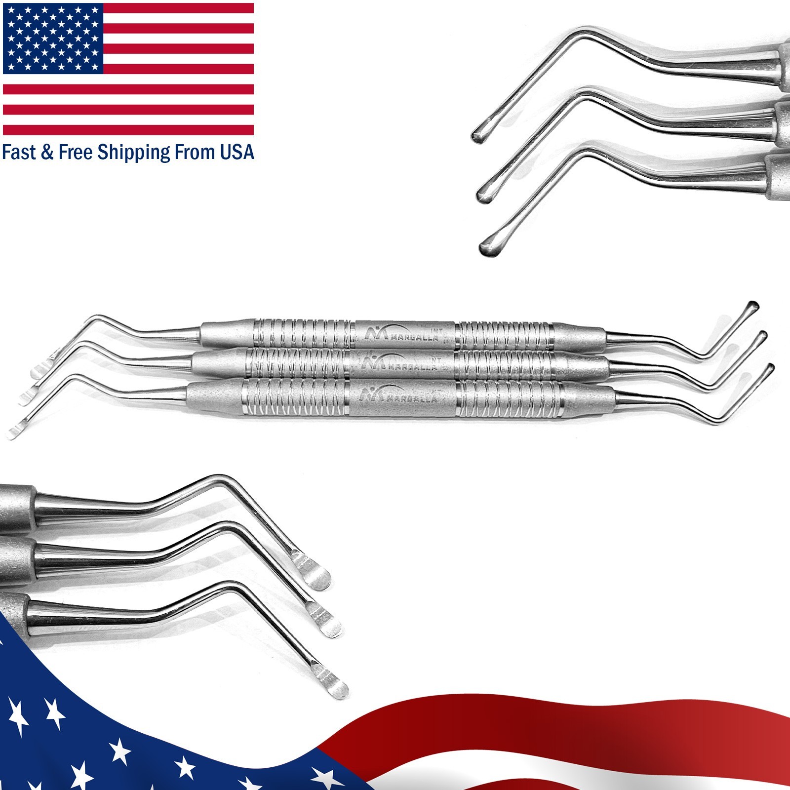 Lucas Bone Curettes Set Of 3 Periodontal Surgical Cyst Removal Hollow Handle New