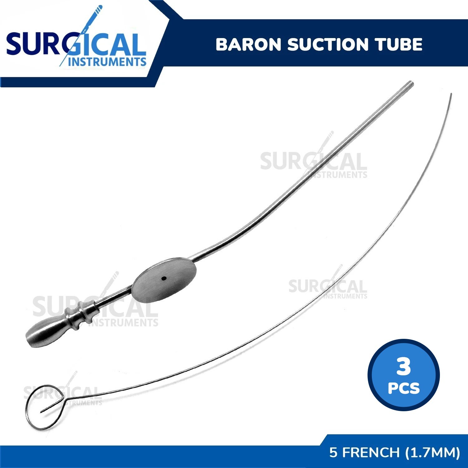 3 Pcs BARON Suction Tube 5 French (1.7 mm) Surgical Instruments German Grade