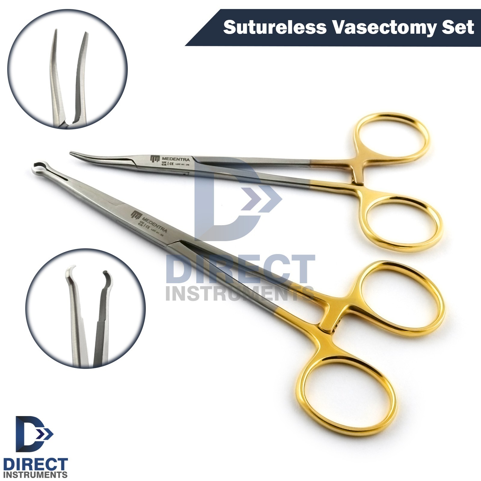 Vasectomy Surgery Set of 2 Ring Forceps Hemostat Surgical Tools Stainless Steel