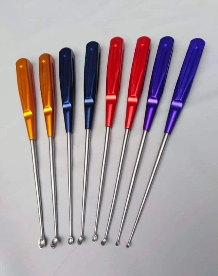 Cervical Curette Set 8 Pcs German Steel Colored Handles Orthopedic Spine Surgica
