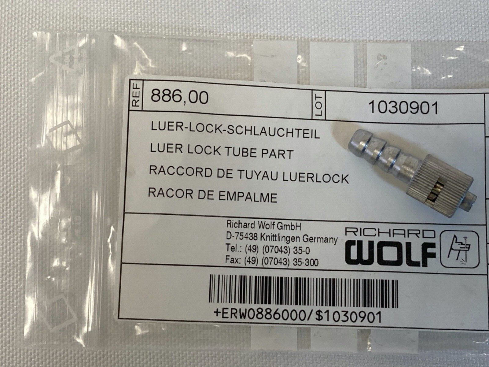 R. Wolf 886.00 Luer Lock Tube Part Adapter w/o Stopcock Valve General Surgery