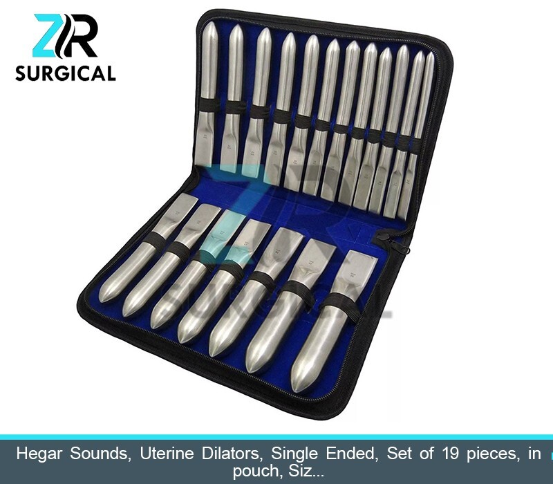 Hegar Sounds, Uterine Dilators, Single Ended, Set of 19 pieces, in pouch, Siz…