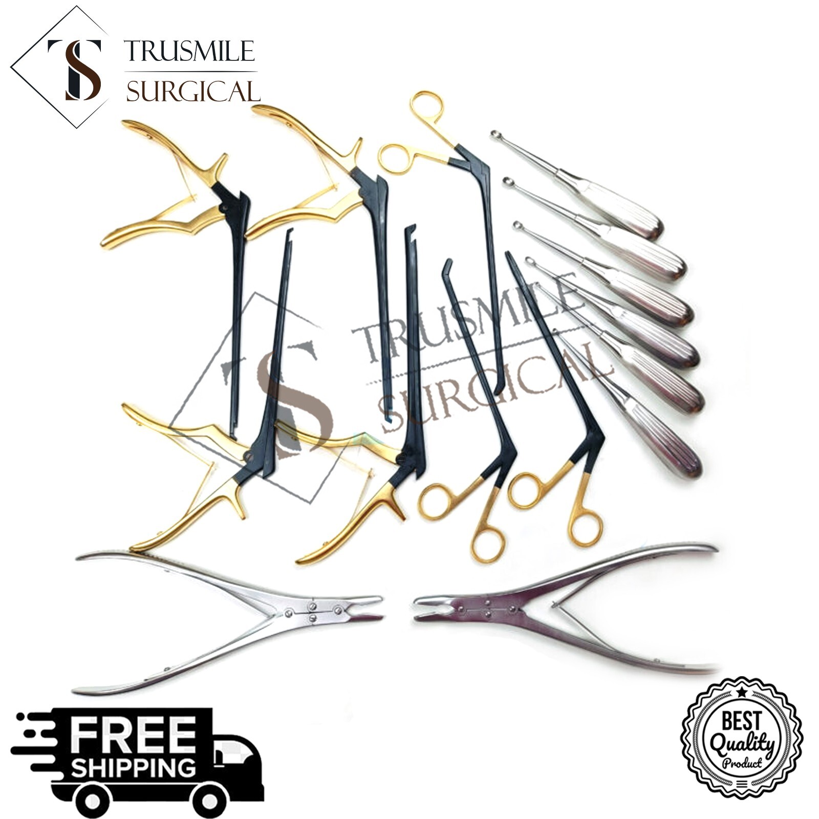 New 15Pcs Set Kerrison Rongeurs Bone Curettes Orthopedics Spine Instrument