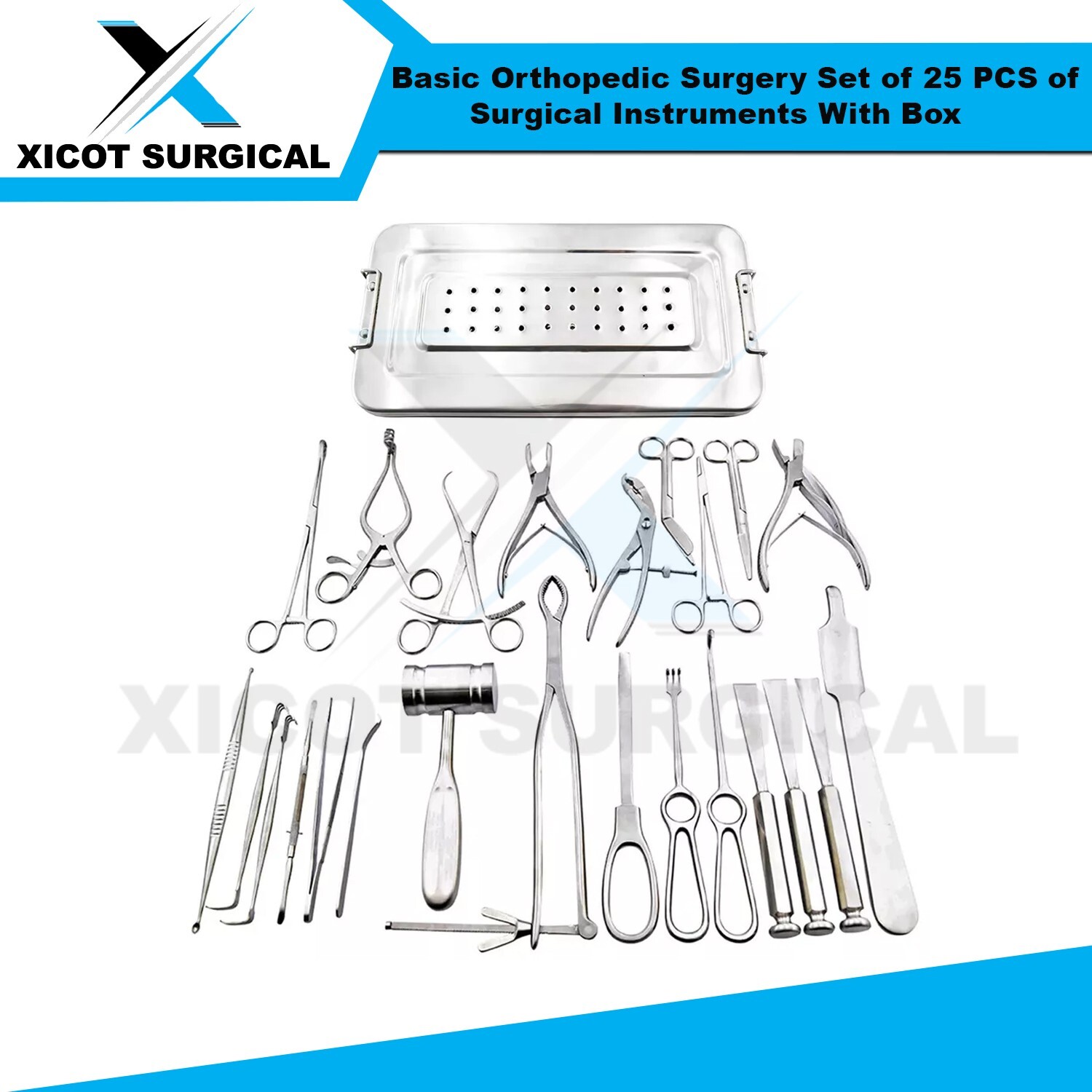 Basic Orthopedic Surgery Set of 25 PCS of Surgical Instruments With Box
