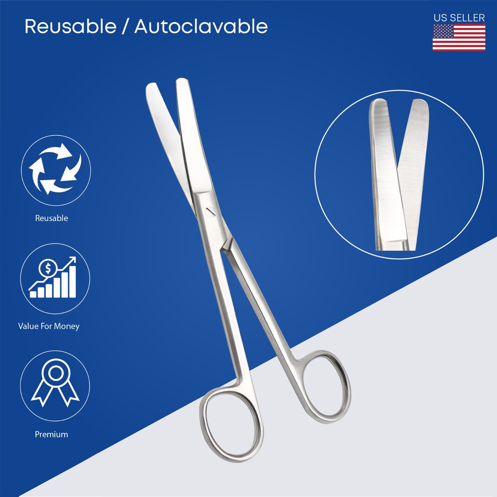 Surgical Operating Scissor Curved 185 mm Blunt/Blunt Surgical Instruments