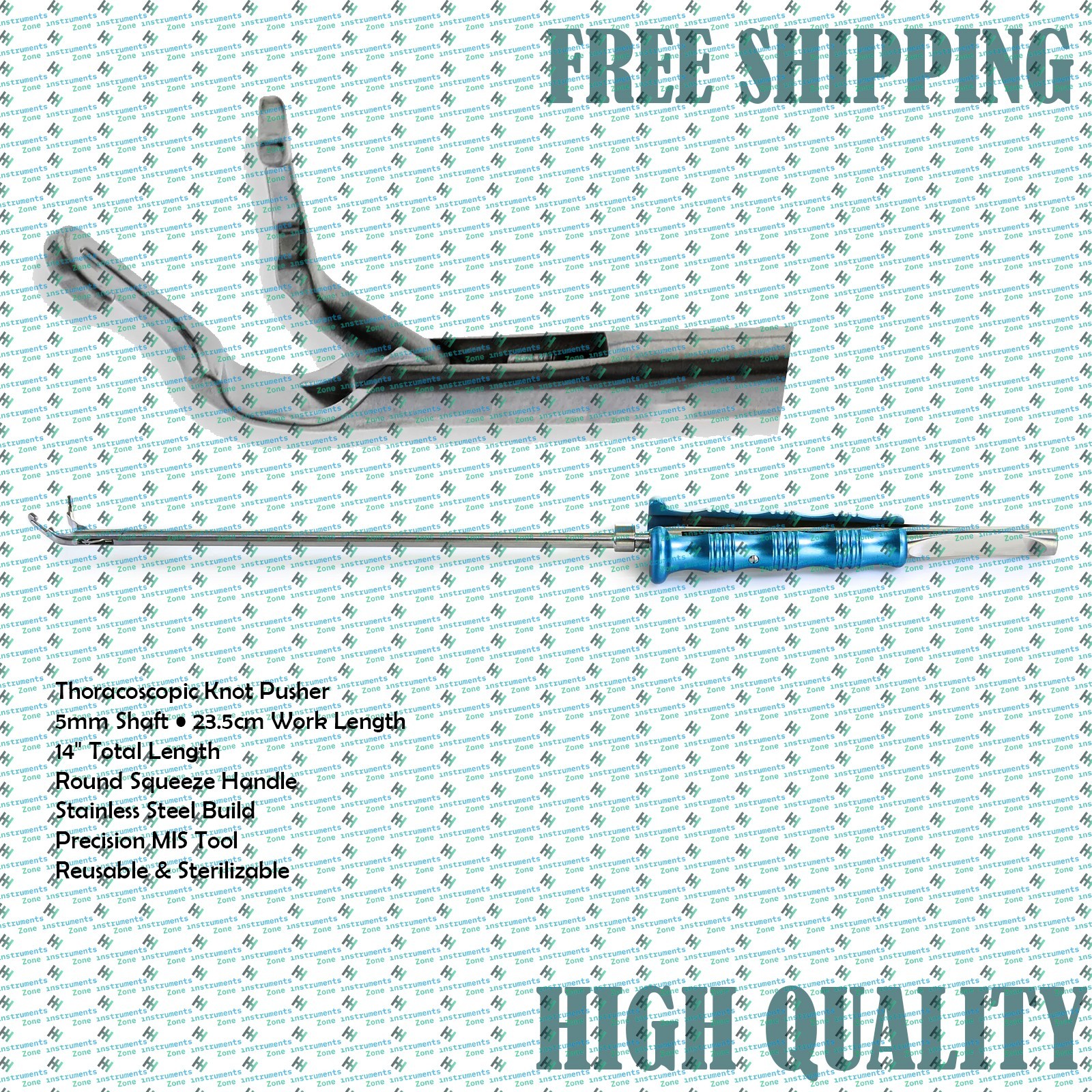 Thoracoscopic Knot Pusher | 5mm Shaft, 23.5cm Working, 14″ Total Length